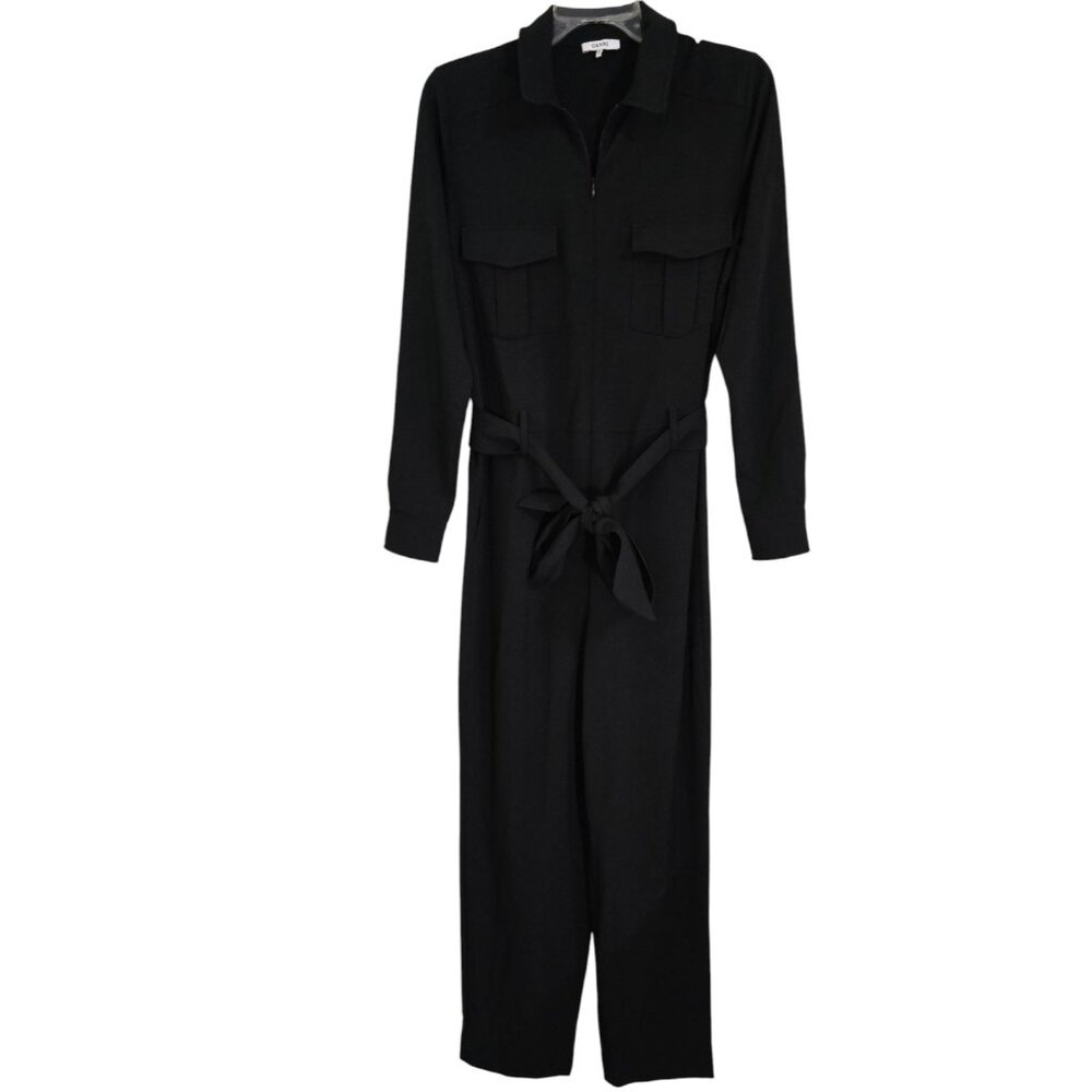 Ganni Womens‎ Black Belted Utility Jumpsuit Front Zip Long Sleeve Size 34